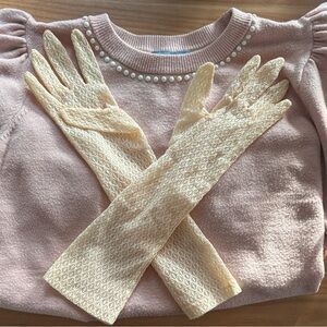 Ivory Lace Gloves Vintage Inspired Sheer Elegant Bridal Tea Party Formal